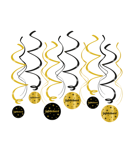 Gefeliciteerd Hangdecoratie Zwart Goud 75cm 6st van Paper Dreams koop je bij Partywinkel