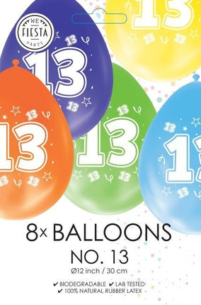 Gekleurde Ballonnen 13 Jaar 30cm 8st van WeFiesta koop je bij Partywinkel