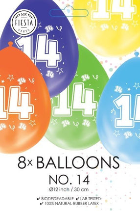 Gekleurde Ballonnen 14 Jaar 30cm 8st van WeFiesta koop je bij Partywinkel
