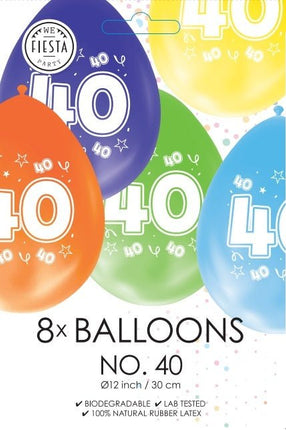 Gekleurde Ballonnen 40 Jaar 30cm 8st van WeFiesta koop je bij Partywinkel