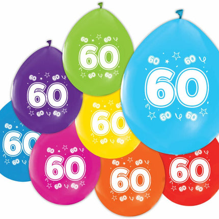 Gekleurde Ballonnen 60 Jaar 30cm 8st van WeFiesta koop je bij Partywinkel