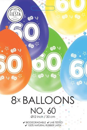 Gekleurde Ballonnen 60 Jaar 30cm 8st van WeFiesta koop je bij Partywinkel