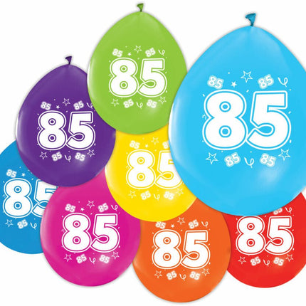 Gekleurde Ballonnen 85 Jaar 30cm 8st van WeFiesta koop je bij Partywinkel