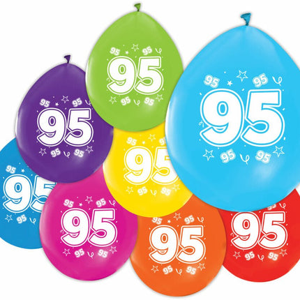 Gekleurde Ballonnen 95 Jaar 30cm 8st van WeFiesta koop je bij Partywinkel