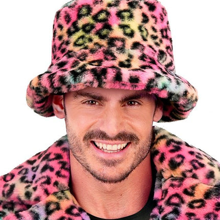 Gekleurde Bucket Hat Panterprint Pluche van Widmann koop je bij Partywinkel