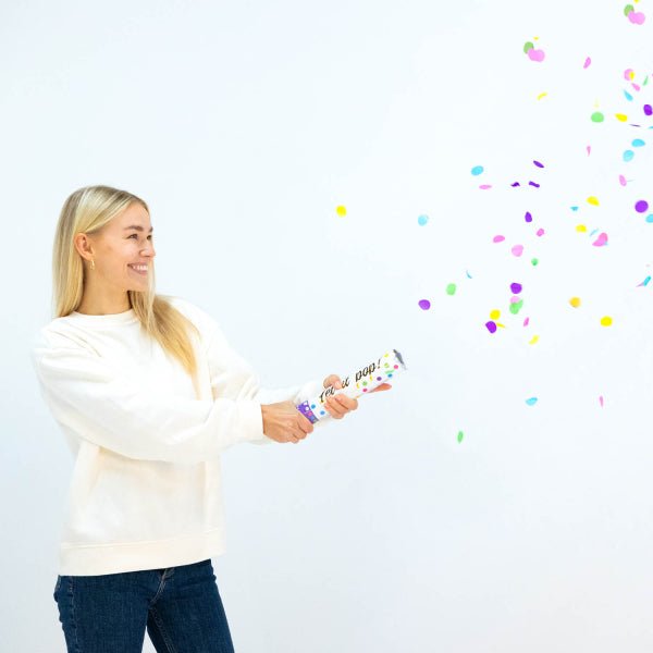 Gekleurde Confetti Kanon Rond 28cm van Riethmueller koop je bij Partywinkel