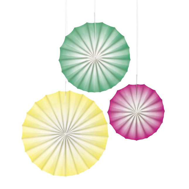 Gekleurde Papieren Waaiers 3st van Unique koop je bij Partywinkel