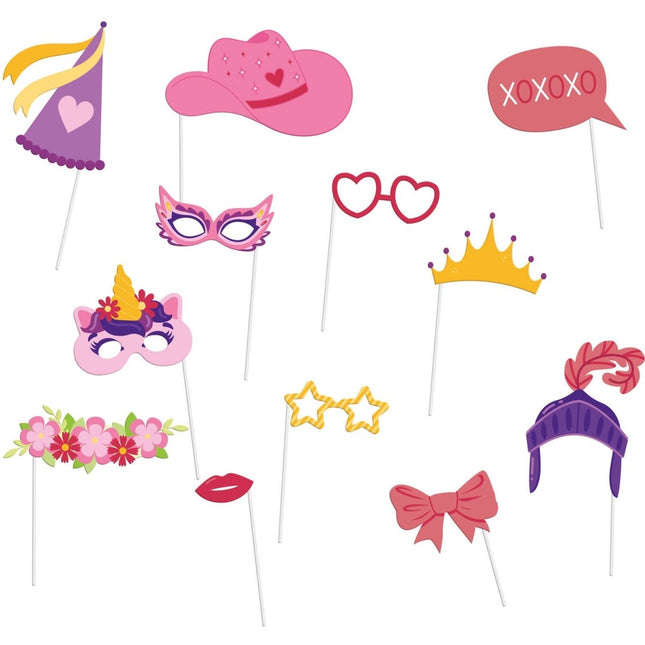 Gekleurde Photobooth Props Meisjes 20cm 12st van Folat koop je bij Partywinkel