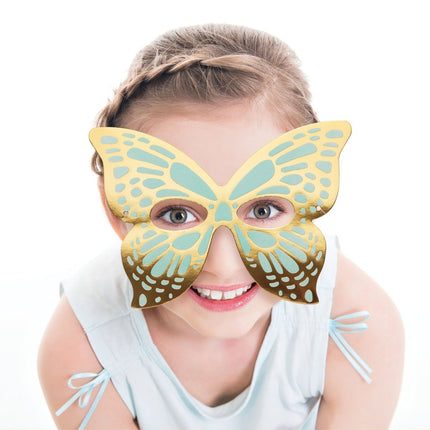 Gekleurde Vlinder Maskers 19cm 8st van Creative Converting koop je bij Partywinkel