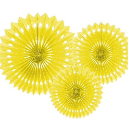 Gele Papieren Waaiers 20cm 3st van Partydeco koop je bij Partywinkel
