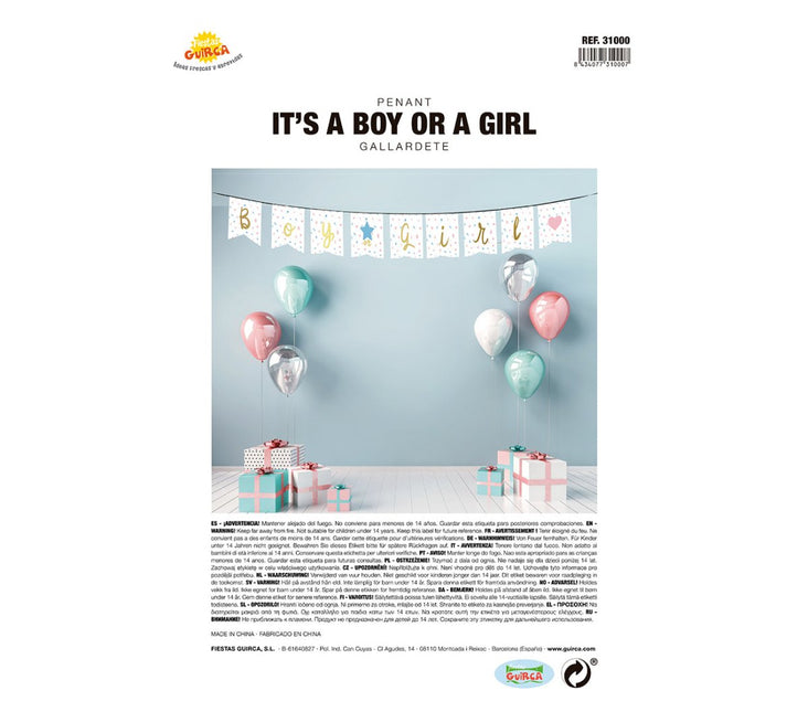 Gender Reveal Slinger 2,2m van Fiestas Guirca koop je bij Partywinkel