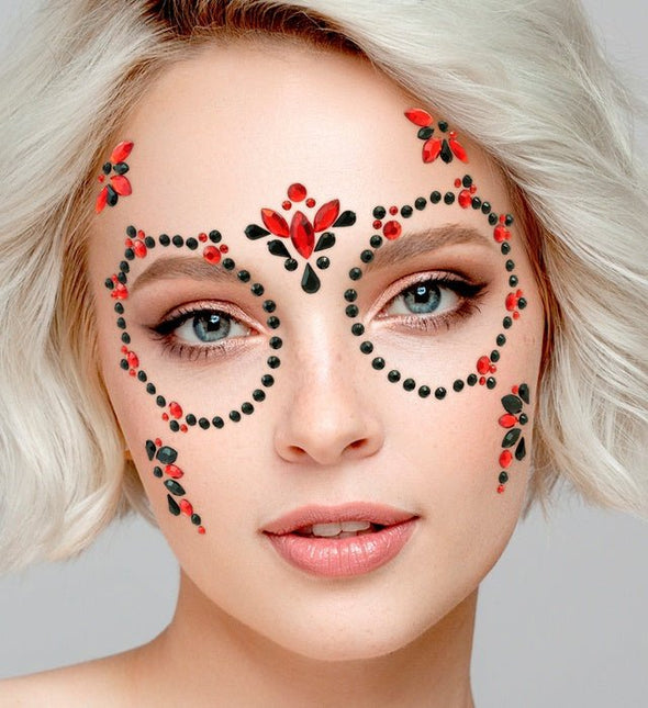 Gezichtsdecoratie Dag van De Doden Rood/Zwart van Widmann koop je bij Partywinkel