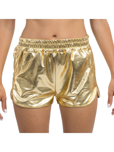 Pantalones cortos dorados metalizados para mujer