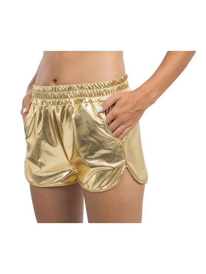 Pantalones cortos dorados metalizados para mujer