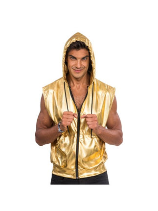 Chaqueta sin mangas dorada con capucha para hombre
