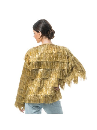 Chaqueta dorada con lamé y flecos para mujer