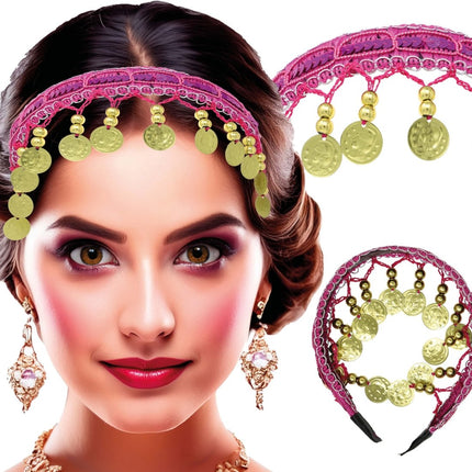 Goud Roze Hoofdband Munten - Partywinkel - 8434077137710