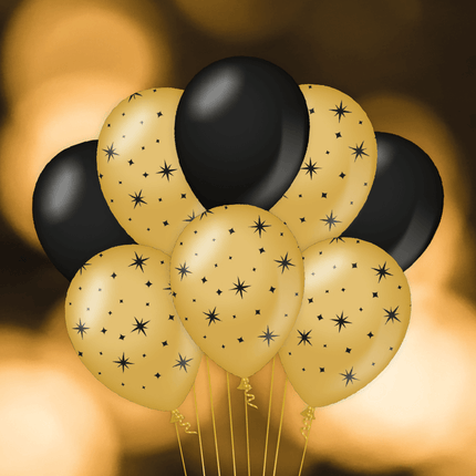Goud Zwarte Ballonnen Sterren 30cm 6st van Paper Dreams koop je bij Partywinkel