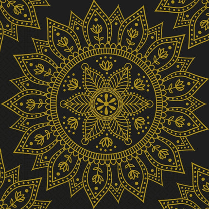 Goud Zwarte Servetten Mandala 33cm 20st van Procos koop je bij Partywinkel