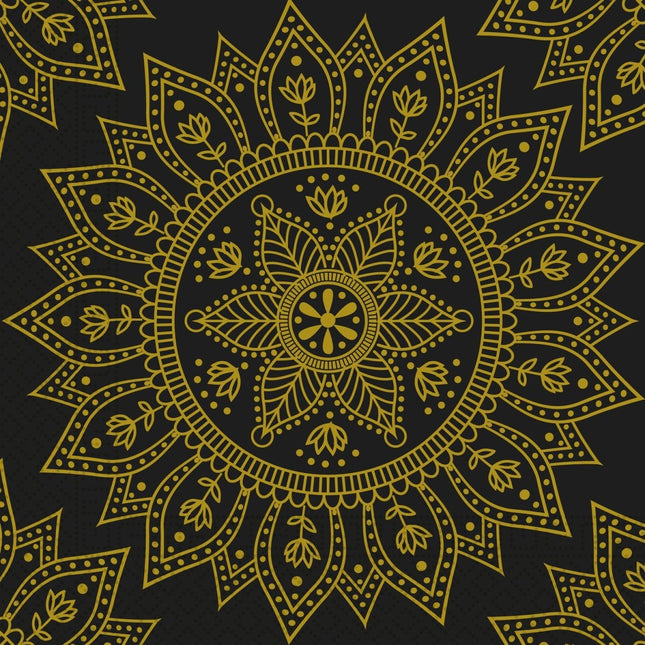 Goud Zwarte Servetten Mandala 33cm 20st van Procos koop je bij Partywinkel