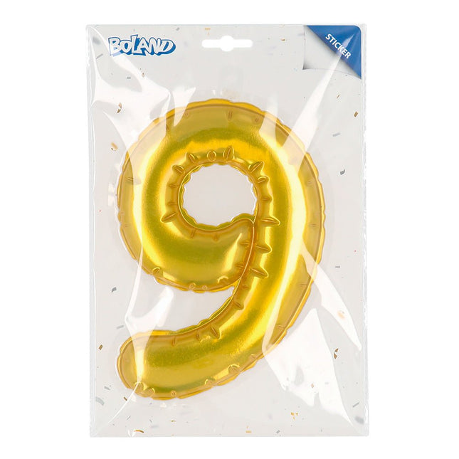 Gouden 9 jaar Stickers Folieballon 20cm van Boland koop je bij Partywinkel