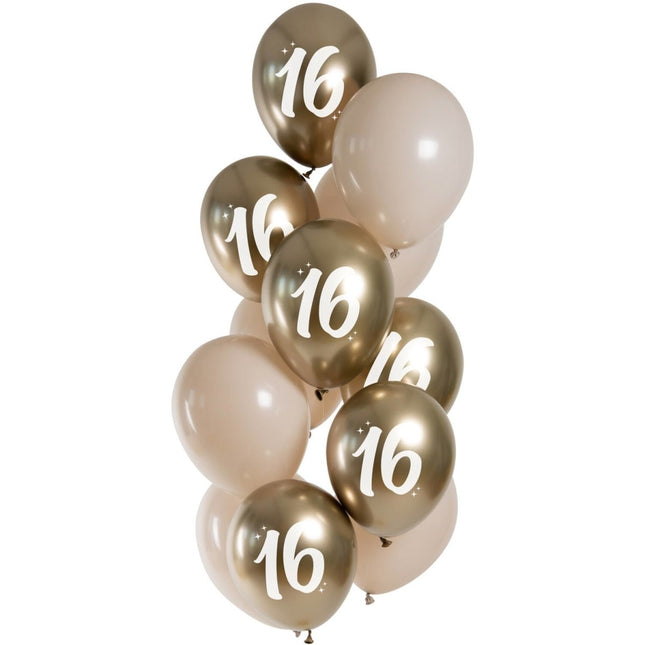 Gouden Ballonnen 16 Jaar Chroom 33cm 12st van Folat koop je bij Partywinkel