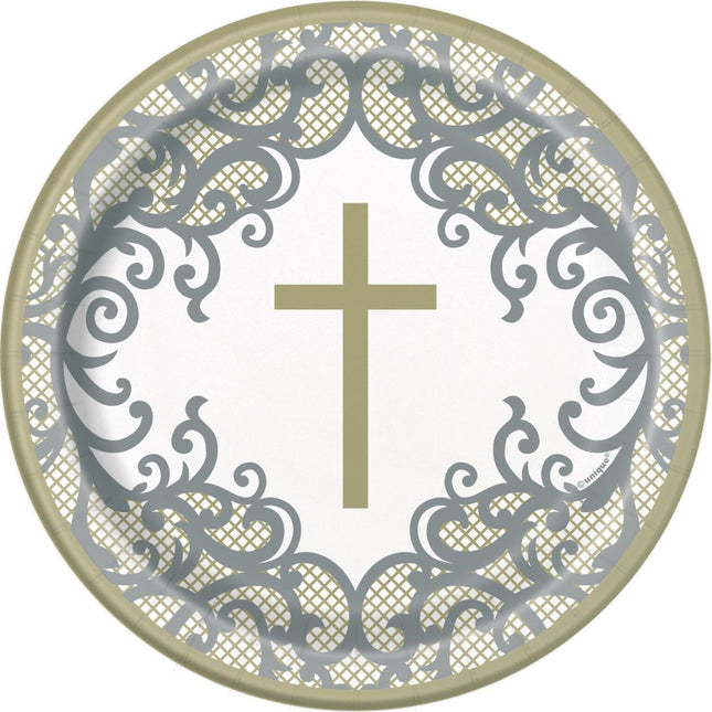 Gouden Doopfeest Borden 18cm 8st van Unique koop je bij Partywinkel