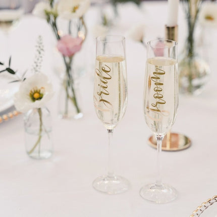 Gouden Glasstickers Groom & Bride van Partydeco koop je bij Partywinkel