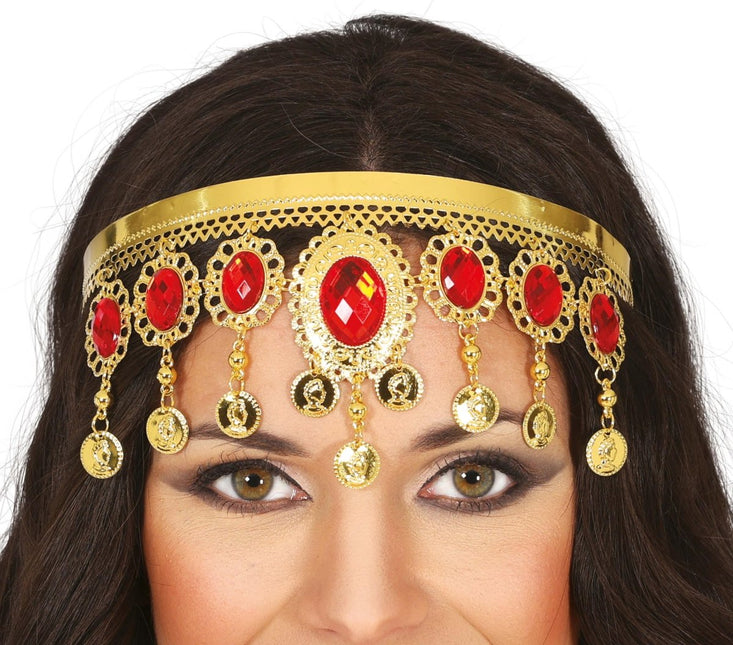 Gouden Hoofdband Rode Stenen - Partywinkel - 8434077134641