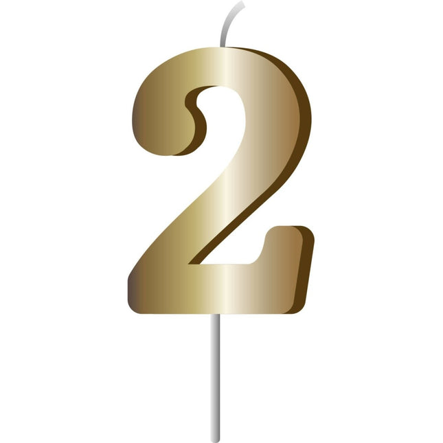 Gouden Kaars 2 Jaar 7cm van Folat koop je bij Partywinkel