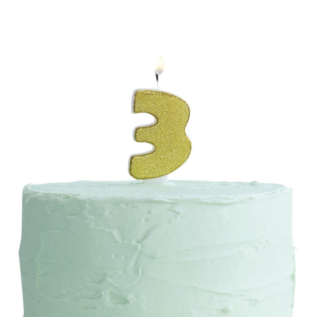Gouden Kaars 3 Jaar Glitters 6cm van Ginger Ray koop je bij Partywinkel