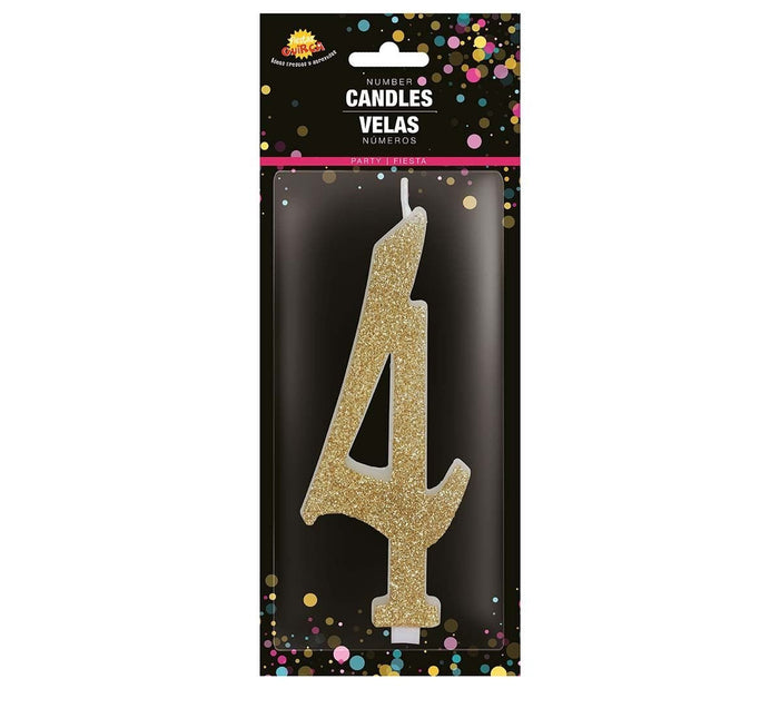 Gouden Kaars 4 Jaar Glitter 12,5cm van Fiestas Guirca koop je bij Partywinkel