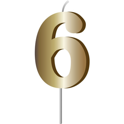 Gouden Kaars 6 Jaar 7cm van Folat koop je bij Partywinkel