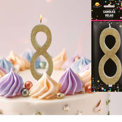Gouden Kaars 8 Jaar Glitter 12,5cm van Fiestas Guirca koop je bij Partywinkel