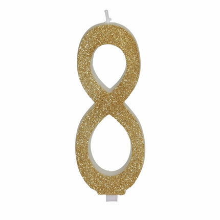 Gouden Kaars 8 Jaar Glitter 12,5cm van Fiestas Guirca koop je bij Partywinkel