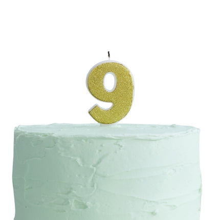 Gouden Kaars 9 Jaar Glitters 6cm van Ginger Ray koop je bij Partywinkel