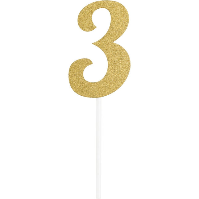 Gouden Taarttopper 3 Jaar 5x8cm van Creative Converting koop je bij Partywinkel