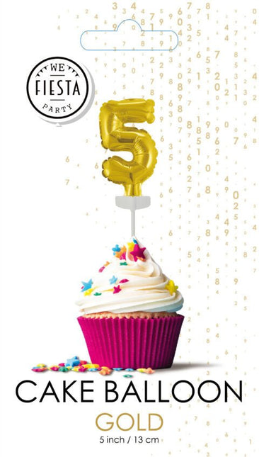 Gouden Taarttopper 5 Jaar Folieballon 12,5cm van WeFiesta koop je bij Partywinkel