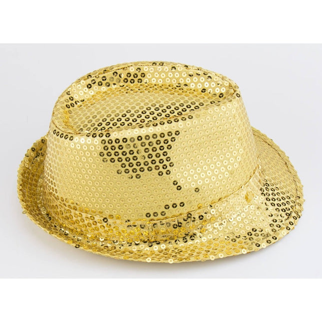 Gouden Trilby Hoed met Glitters van Folat koop je bij Partywinkel