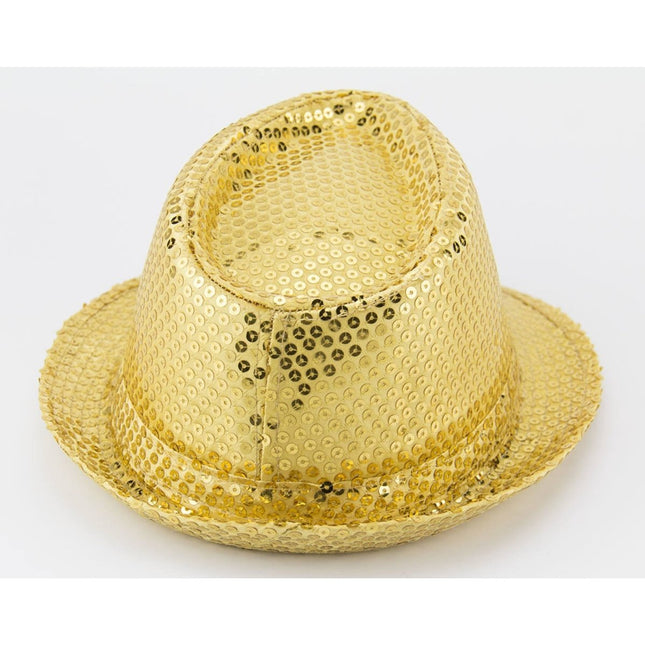 Gouden Trilby Hoed met Glitters van Folat koop je bij Partywinkel