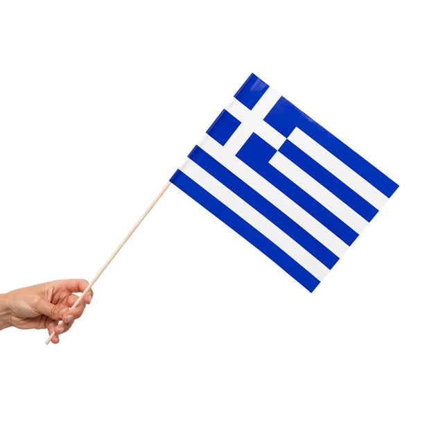 Griekenland Vlag Met Stok 50cm 10st van WeFiesta koop je bij Partywinkel