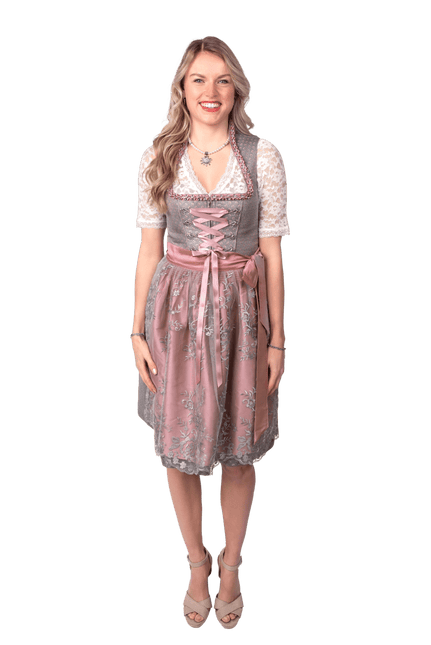 Grijze Dirndl Jurk Oktoberfest Roze Dames van Haus Huberts koop je bij Partywinkel