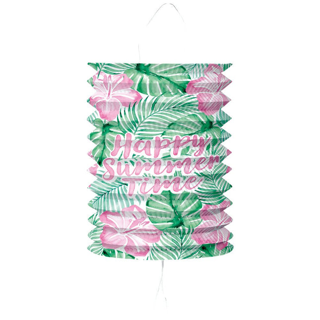 Groen Roze Lampion Cilinder Happy Summer Time 25cm van WeFiesta koop je bij Partywinkel