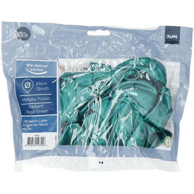 Groene Ballonnen Metallic Regal Green 33cm 50st van Folat koop je bij Partywinkel
