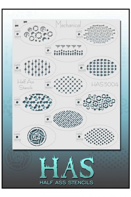 Half Ass Schmink Sjabloon Mechanical 5004 van Bad Ass Stencils koop je bij Partywinkel