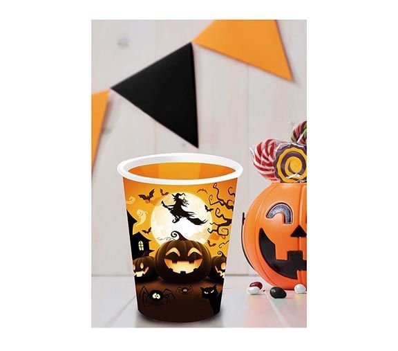 Halloween Bekers Pompoen 240ml 6st van Fiestas Guirca koop je bij Partywinkel
