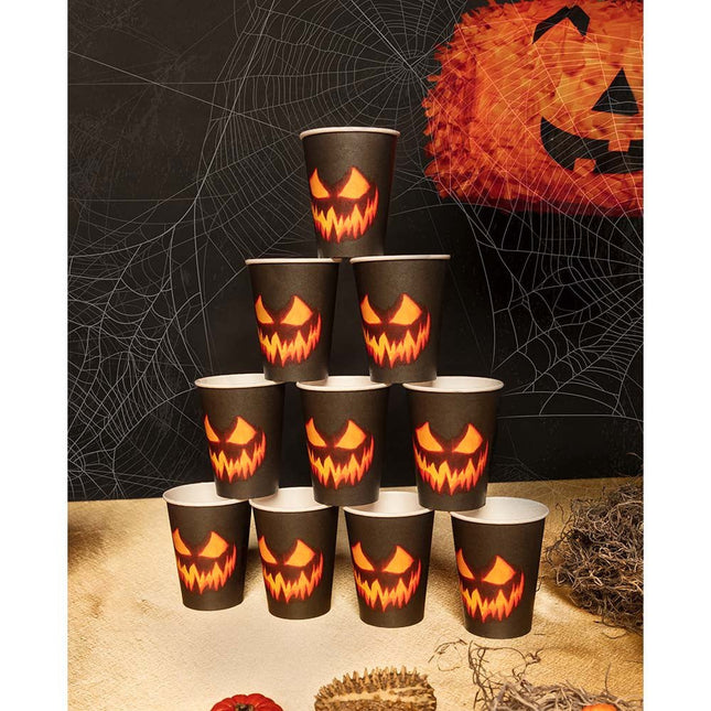 Halloween Bekers Pompoen Papier 210ml 10st van Boland koop je bij Partywinkel