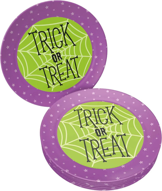 Halloween Borden Paars Groen Trick Or Treat 23cm 8st van VDV Benefit koop je bij Partywinkel