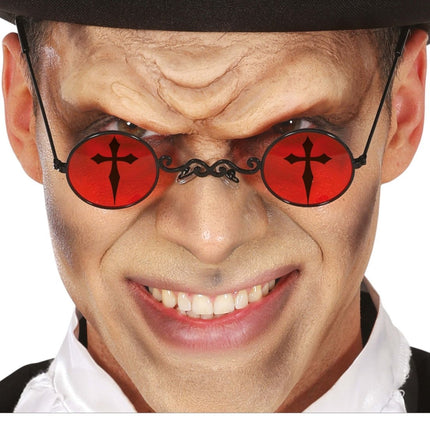 Halloween Bril Rood Zwart Kruis - Partywinkel - 8434077268360