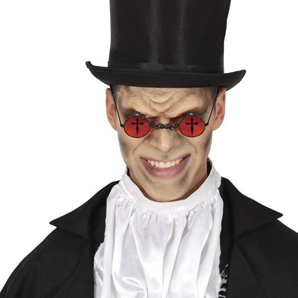Halloween Bril Rood Zwart Kruis - Partywinkel - 8434077268360